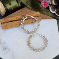 Labradorite Hoop Earrings: Recycled Sterling Silver, Hand Wrapped Gemstones